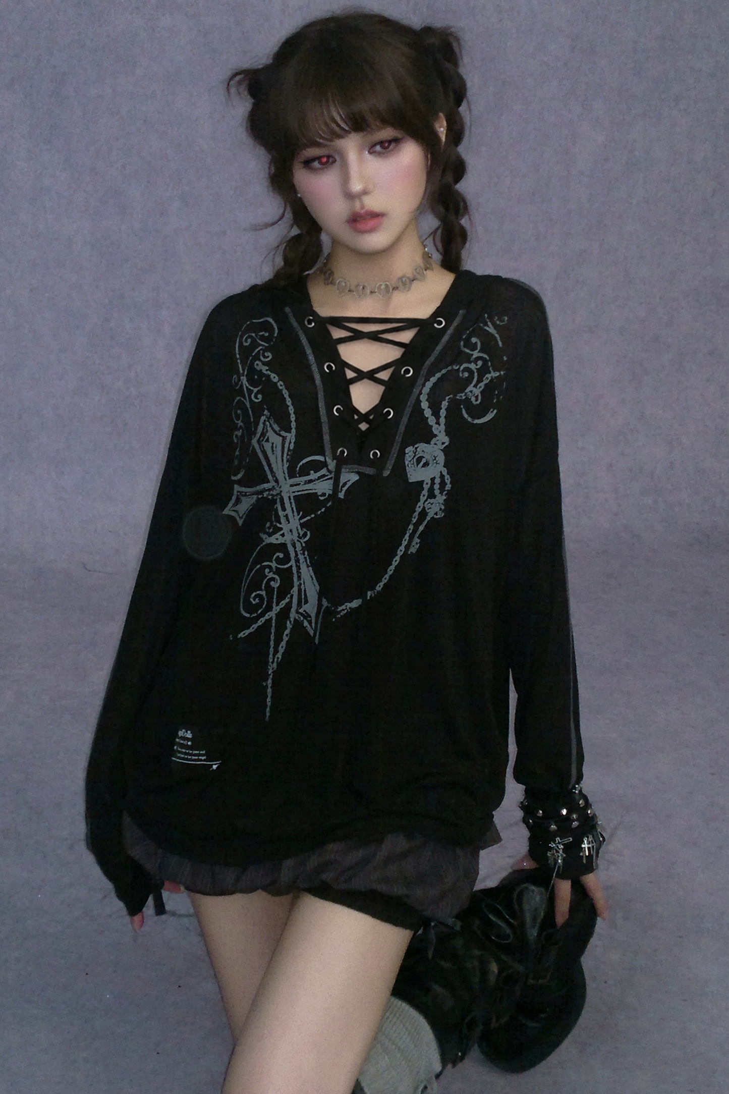 Dark Cross Hooded Top