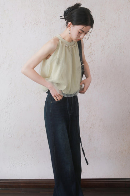 Summer Apricot Mesh Top