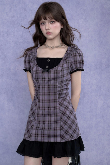 Sweet and Cool Purple Plaid Dress