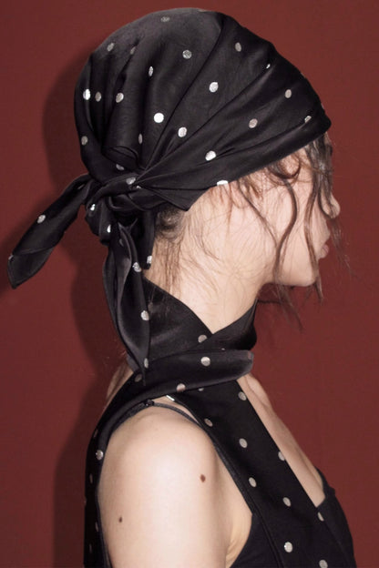 Silver Polka Dot Silk Scarf