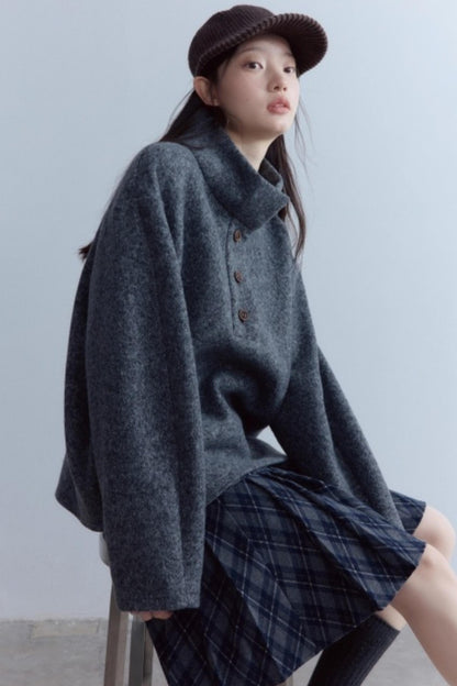 Carbon Gray Plush Wool Knit Set-Up