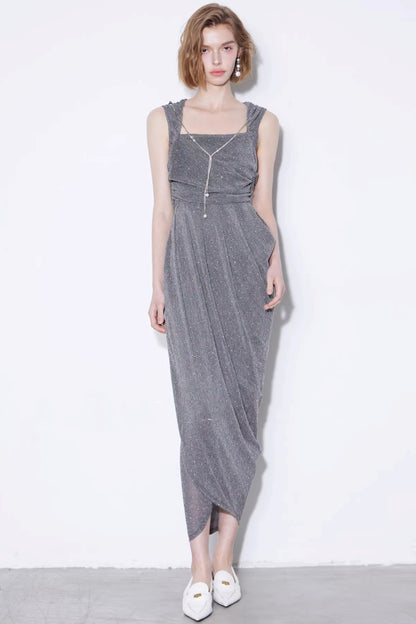 Rhinestone Pleated Knit Dress