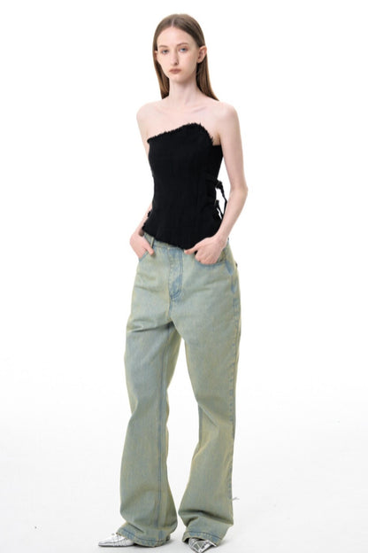 Aged Blue Wide Leg Jeans