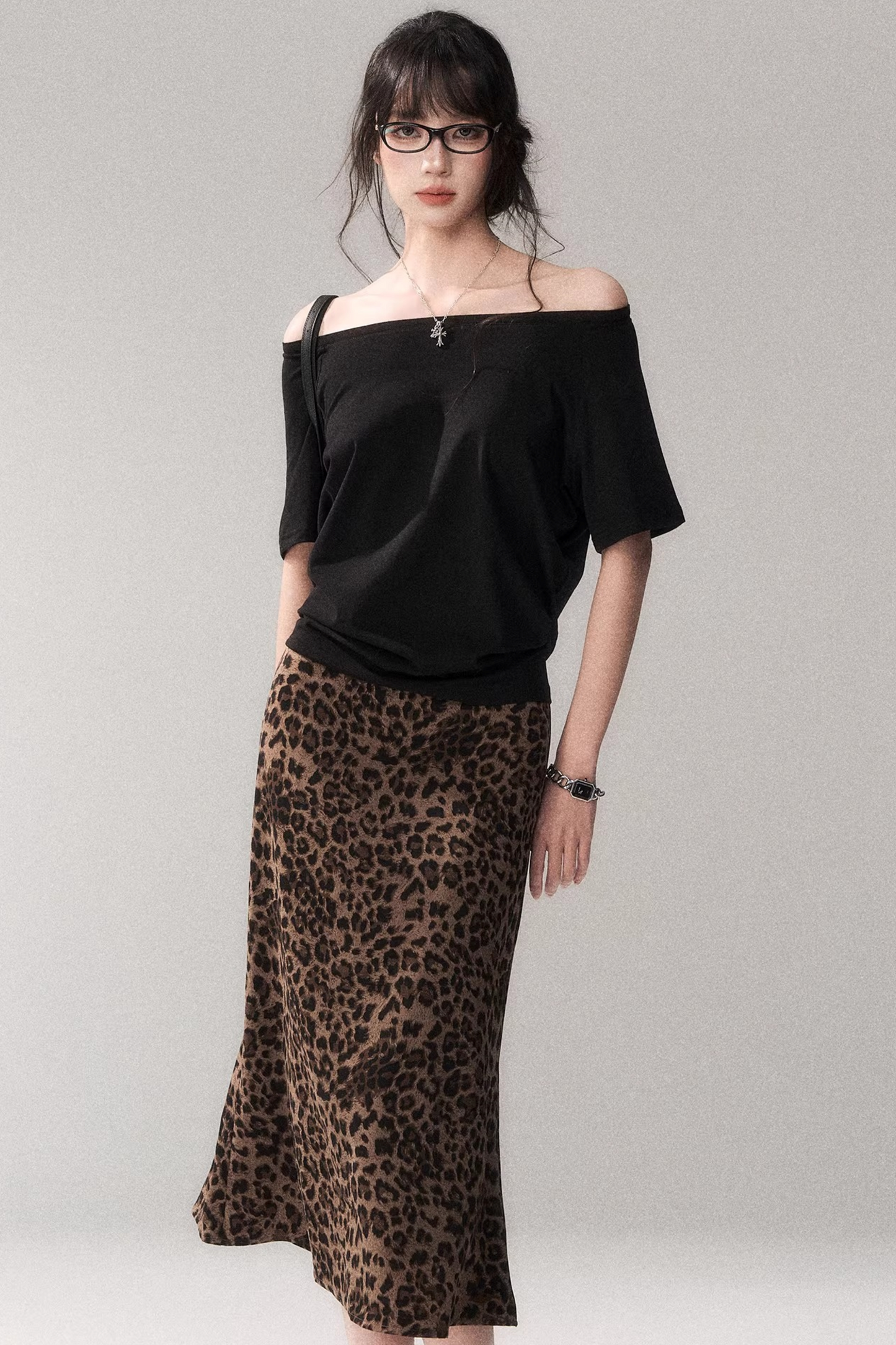 Leopard Print Satin Skirt