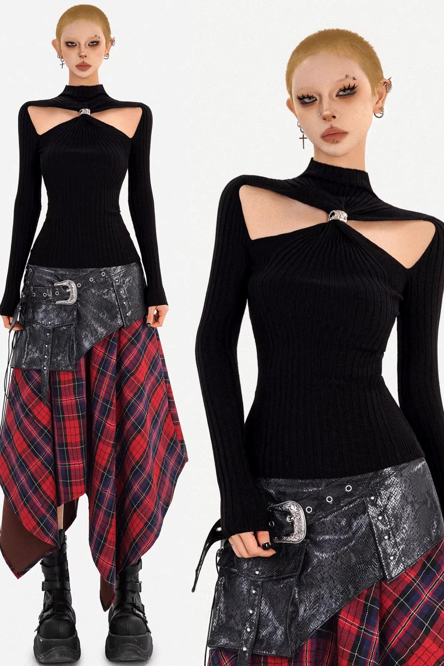 Black Hollow Knit Top
