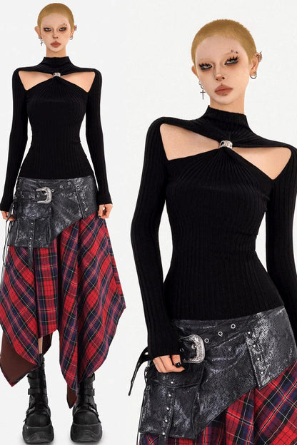 Black Hollow Knit Top