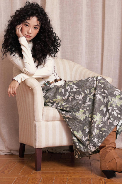 Resting Gray Brushed Mid-length Skirt