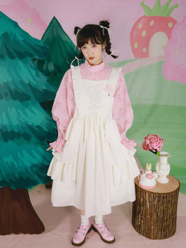 Cat Embroidery Lolita Apron Style Dress