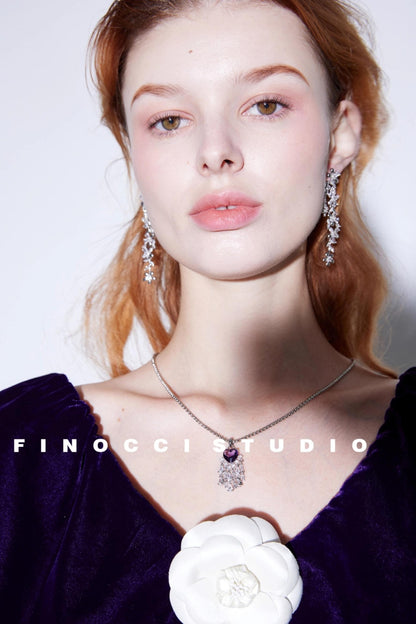 Flower Cluster Zircon White Gold Irregular Tassel Earrings