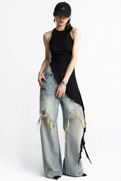 Black Ruffle Streamer Vest