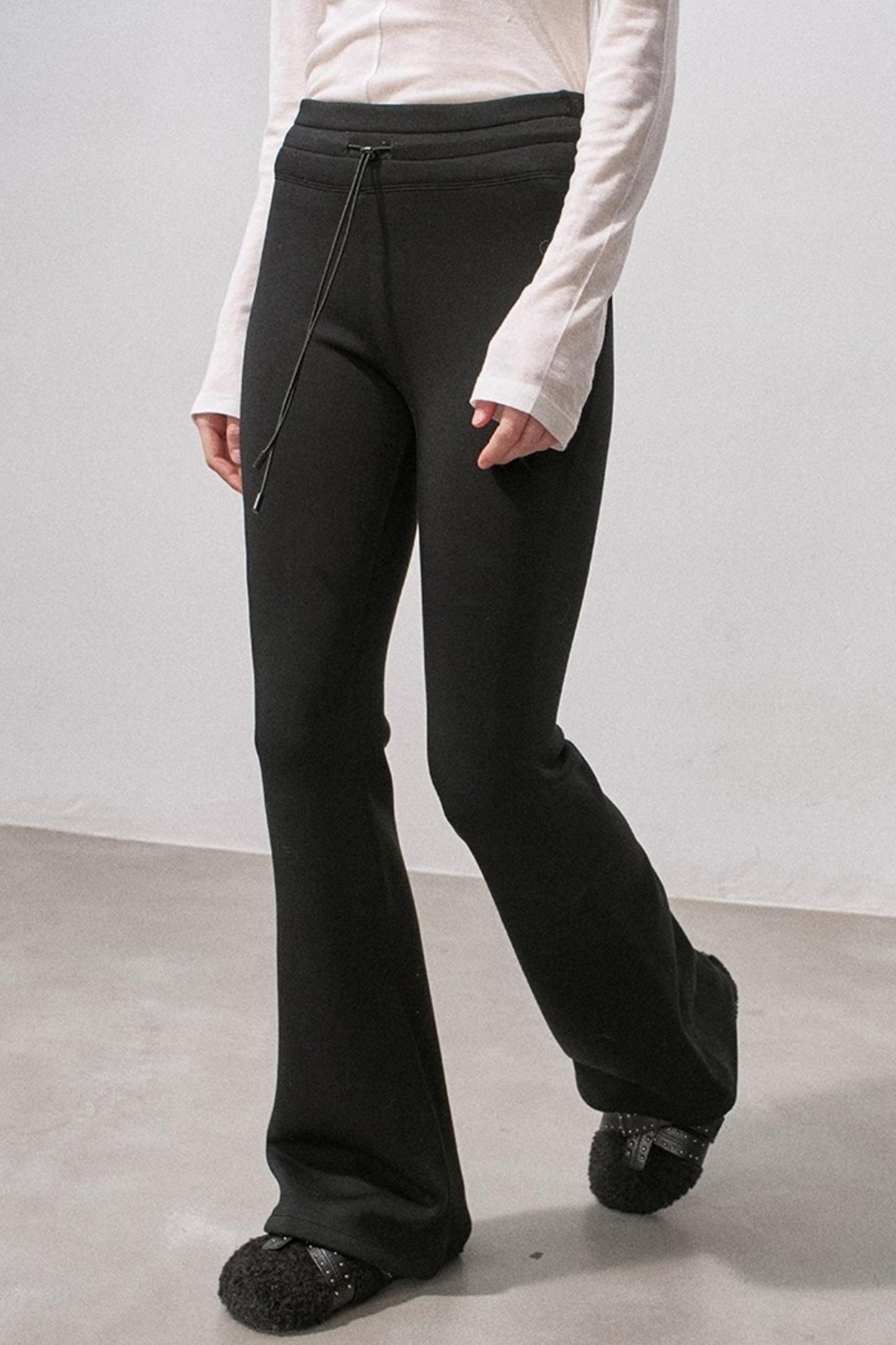 Black Micro-Stretch Flared Pants