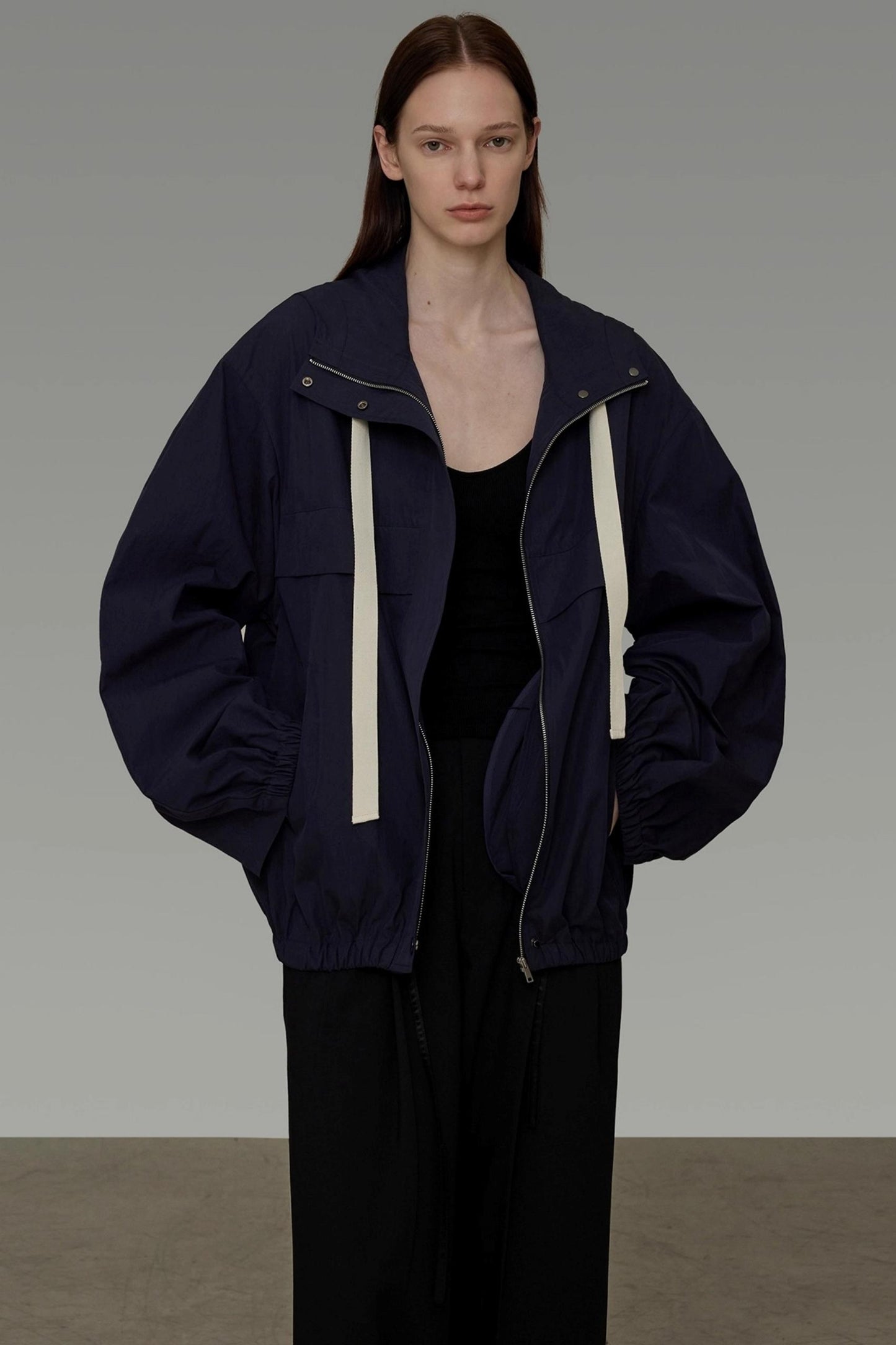 Navy Drawstring Slimming Jacket