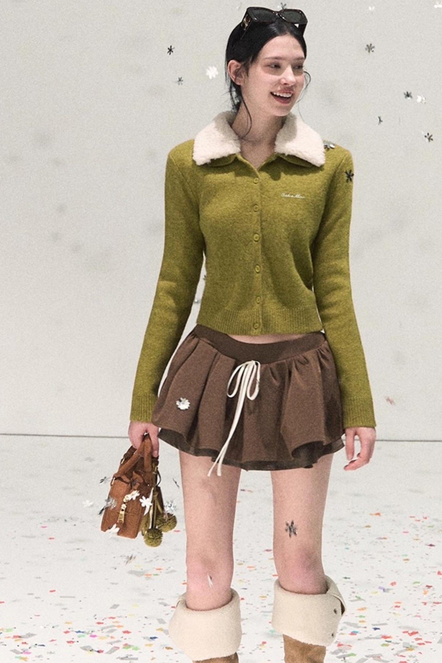 Plaid Color-Blocked Puffy Skirt