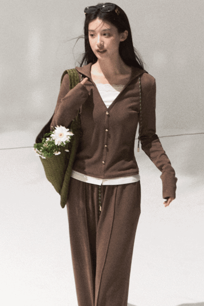 Tears Knit Top & Wide-Leg Pants Set-Up