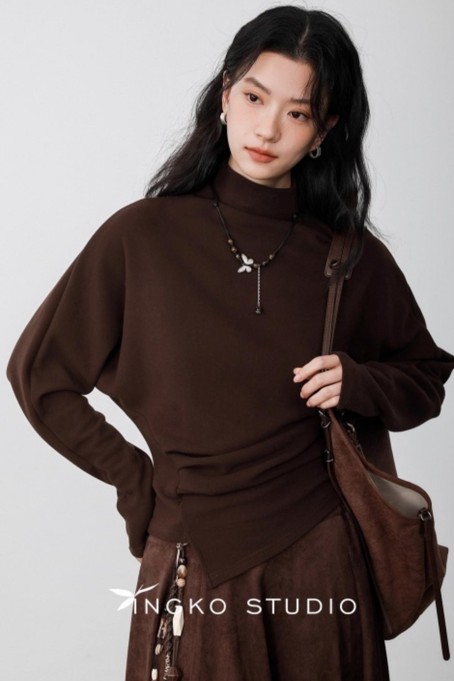 Chestnut Brown Velvet Pleated Top
