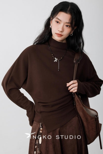 Chestnut Brown Velvet Pleated Top