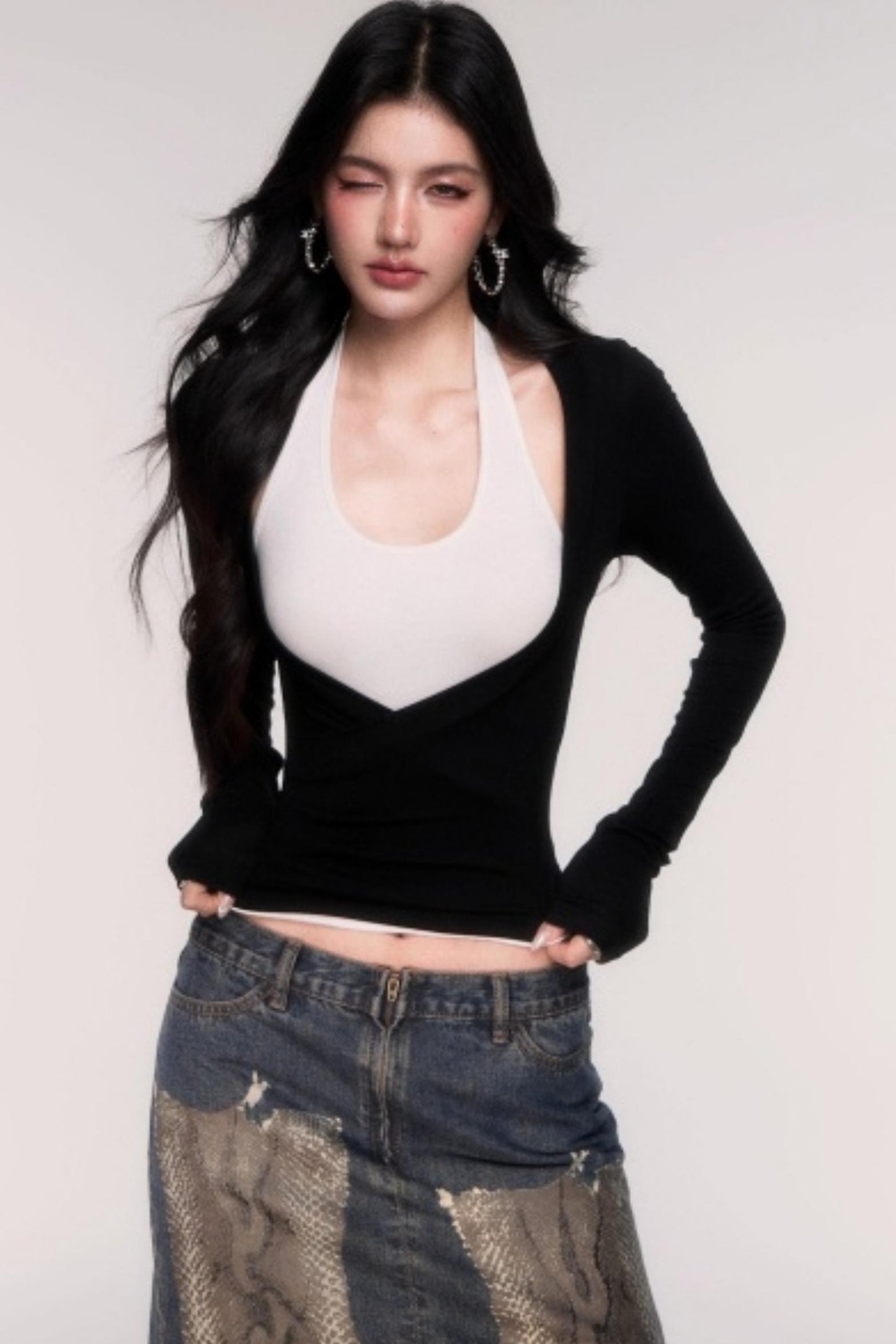 Two-Piece Halterneck Long Sleeve Top