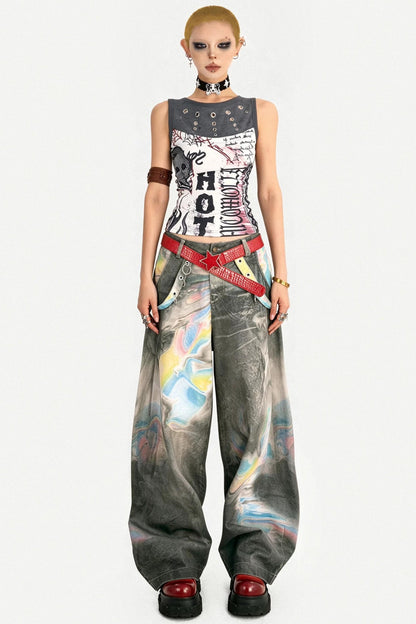 Graffiti Print Patchwork Top