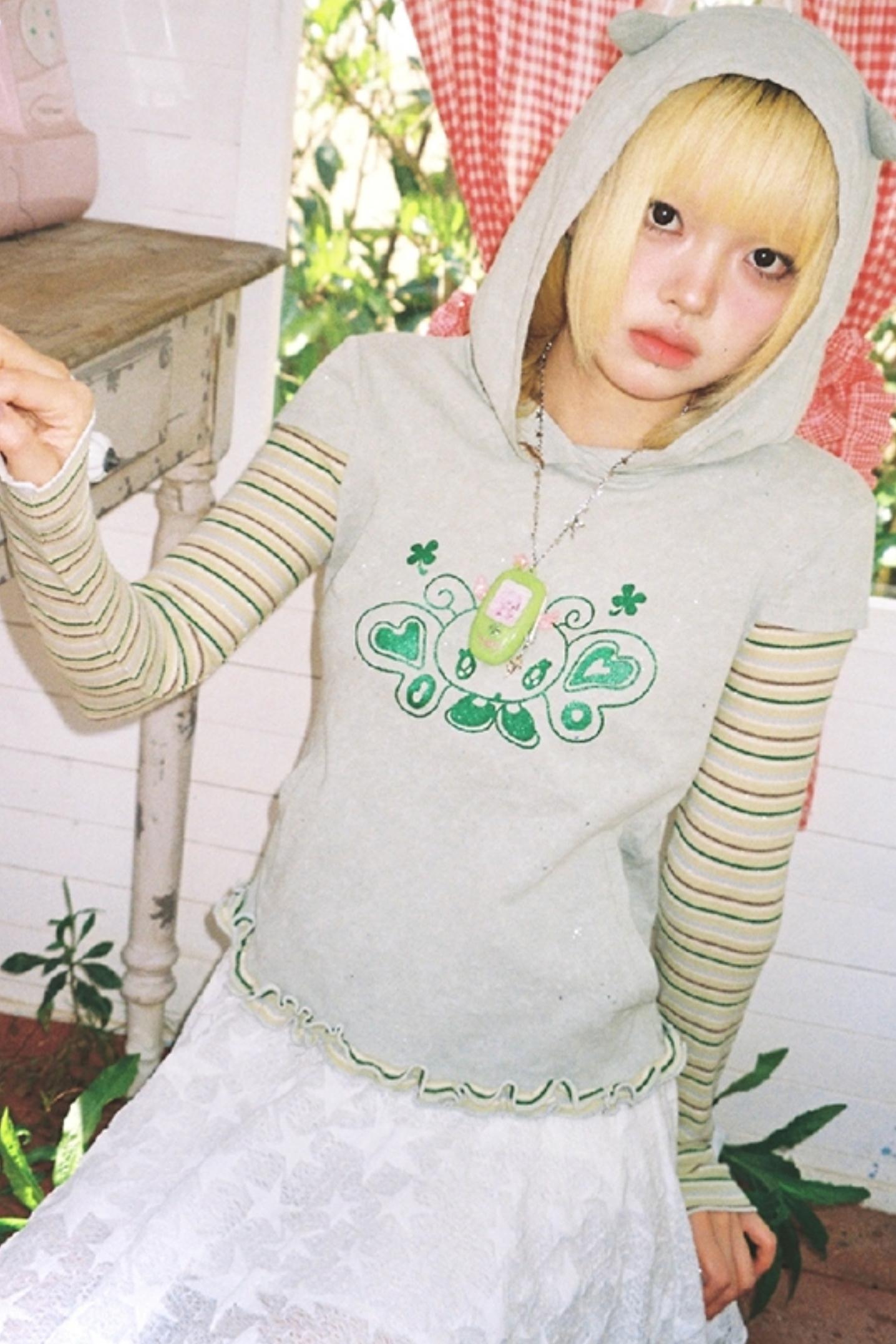 Green Devil Horns Hoodie Top