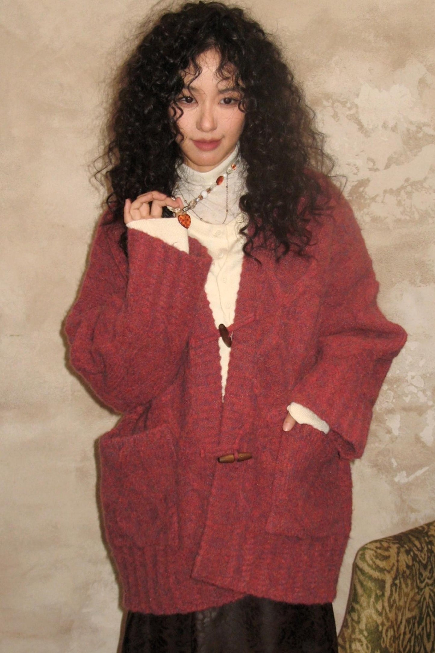 Evening Light Red Knitted Cardigan