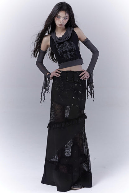 Gothic Elegance Sheer Lace Bustle Skirt