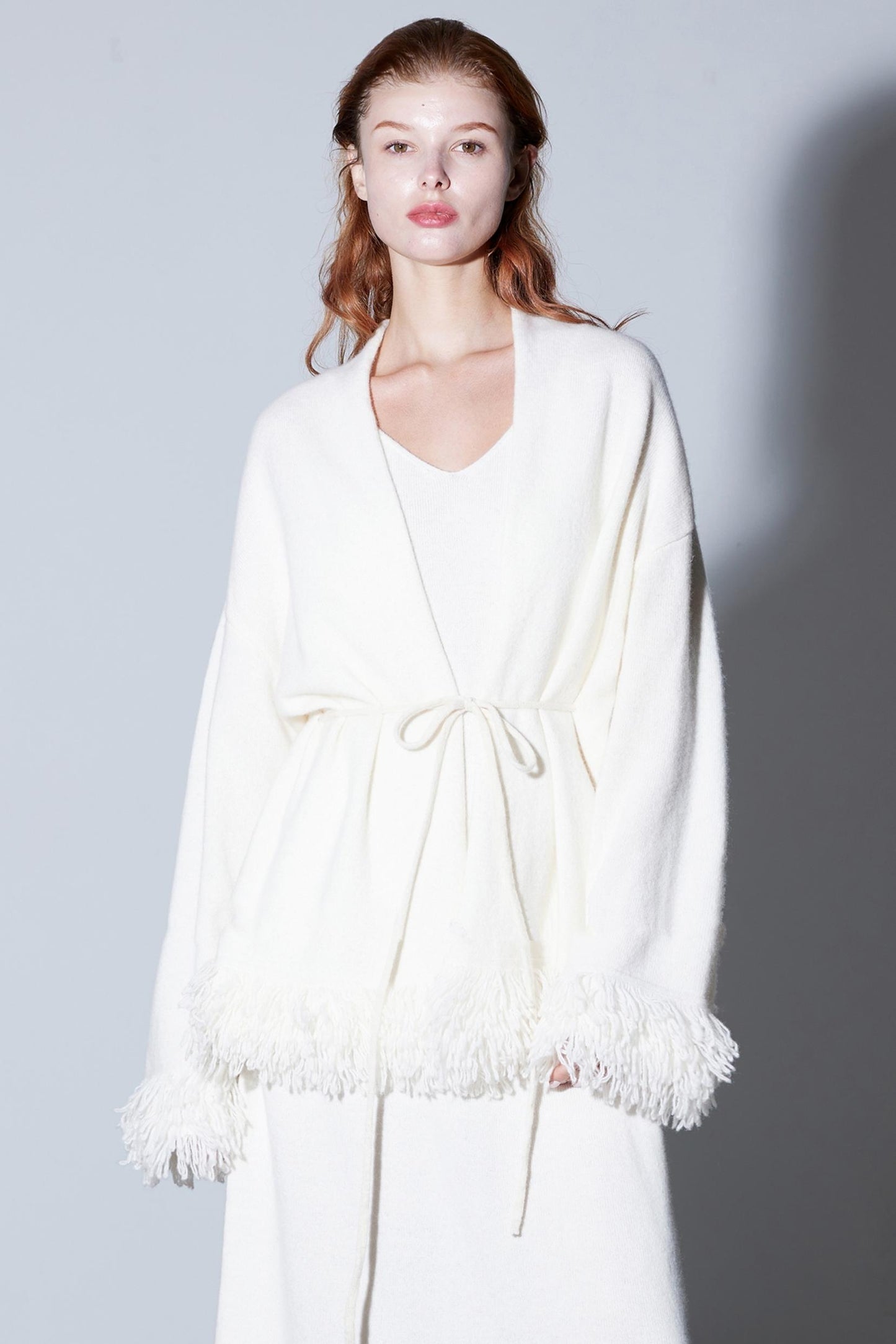 Fringe Wool Dress & Cardigan Set-Up