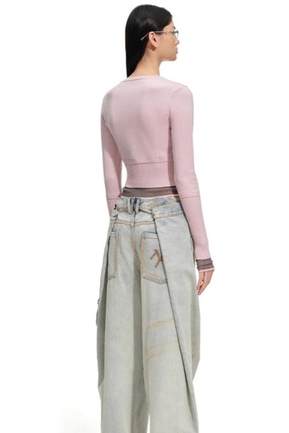 Sheep Wool Contrasting Knit Sweater