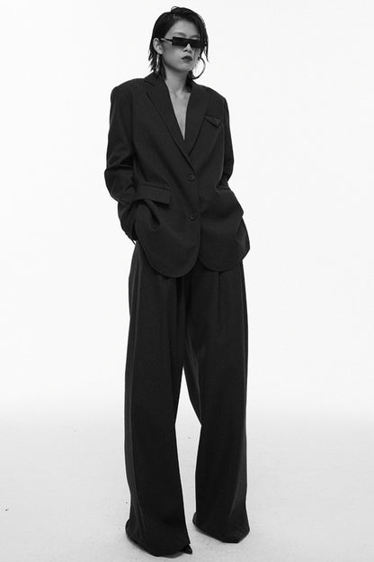 Black Pleated Wide-Leg Pants