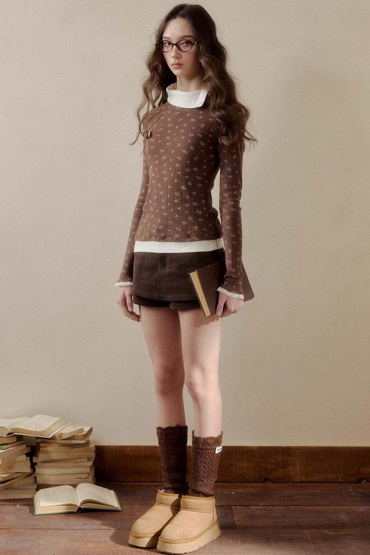 Floral Knit Long-Sleeve Top