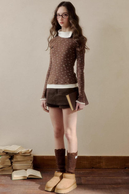 Floral Knit Long-Sleeve Top