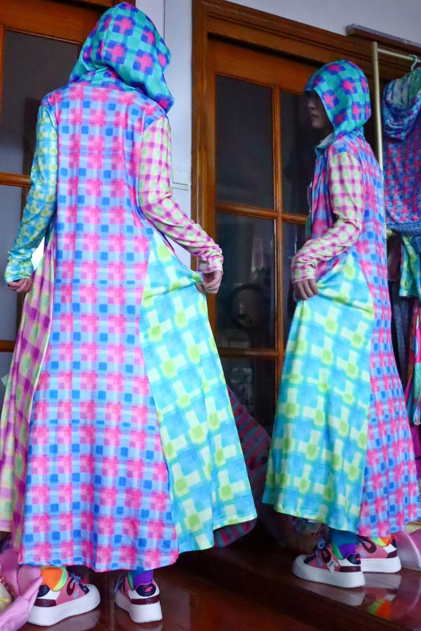 Plaid Patchwork Hooded Dress