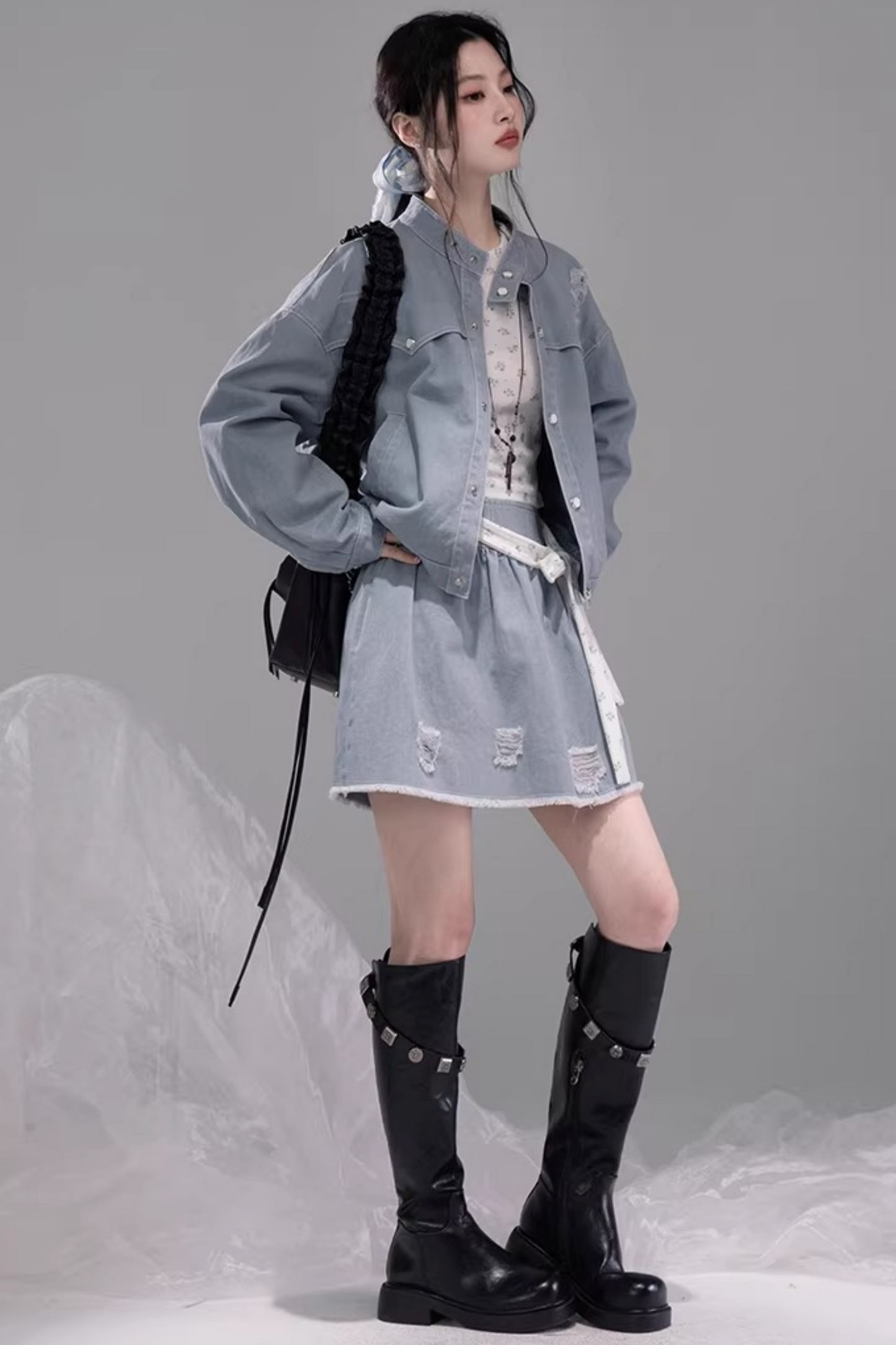 Distressed Rock Denim Jacket Set-Up