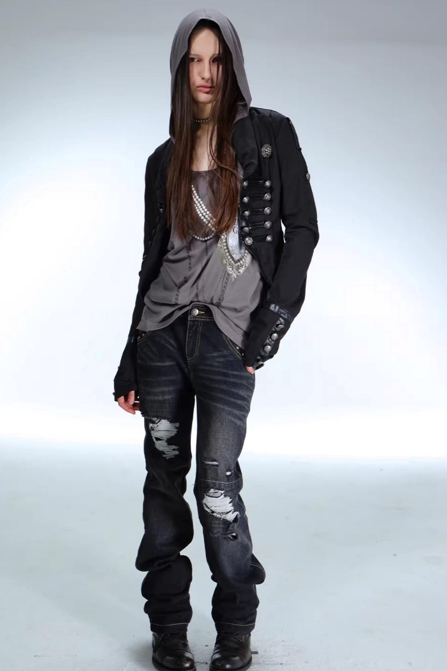 Retro Gemstone Hooded Top