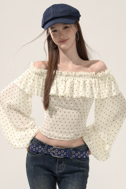 Ruffled Off-Shoulder Chiffon Blouse