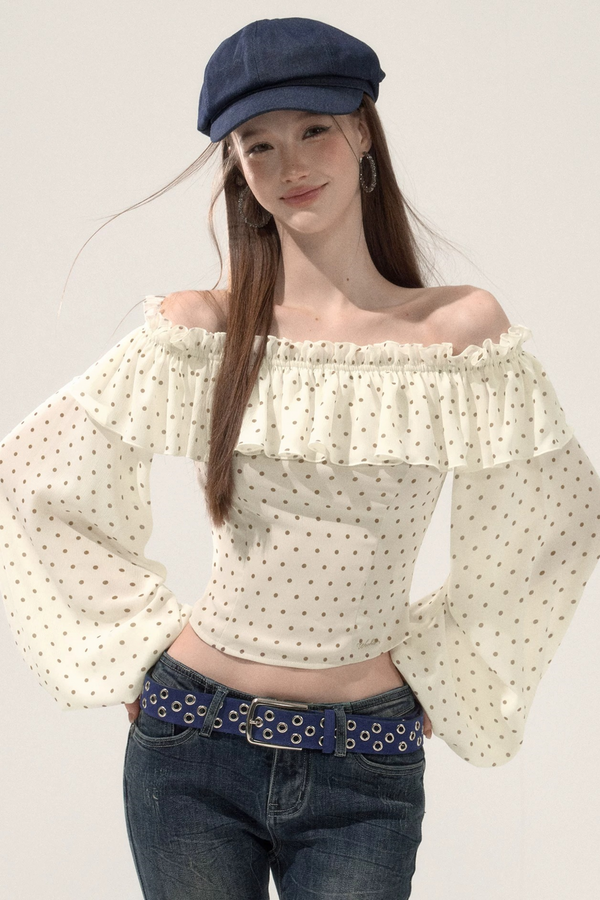 Ruffled Off-Shoulder Chiffon Blouse