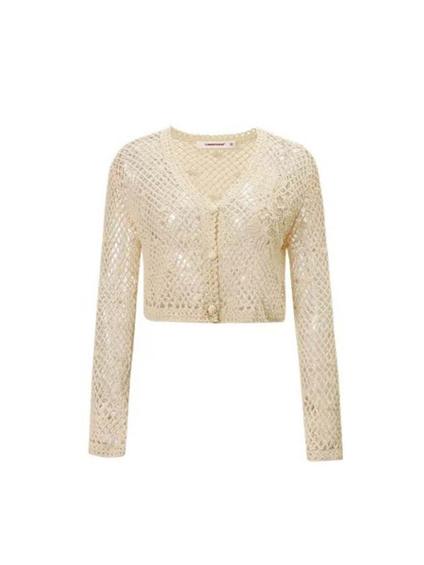 Crochet Floral V-Neck Cardigan