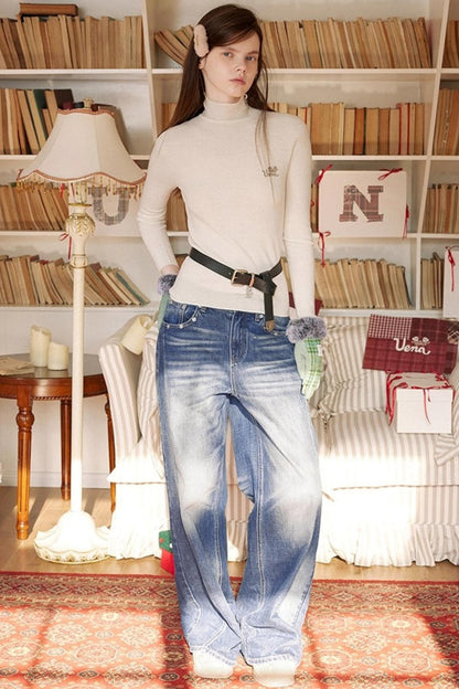 Blue Distressed Denim Pants