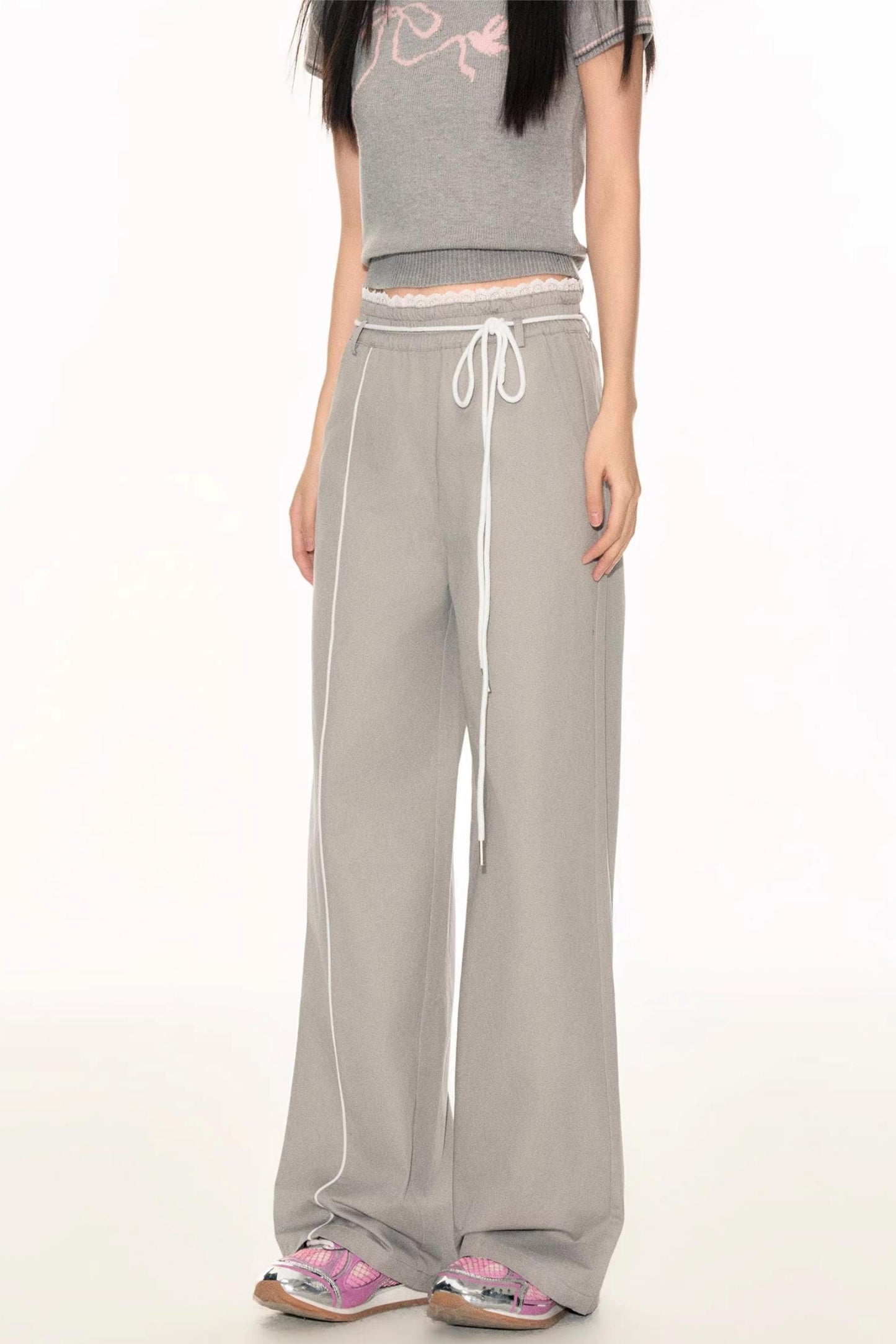 Lace Waist Wide-Leg Pants