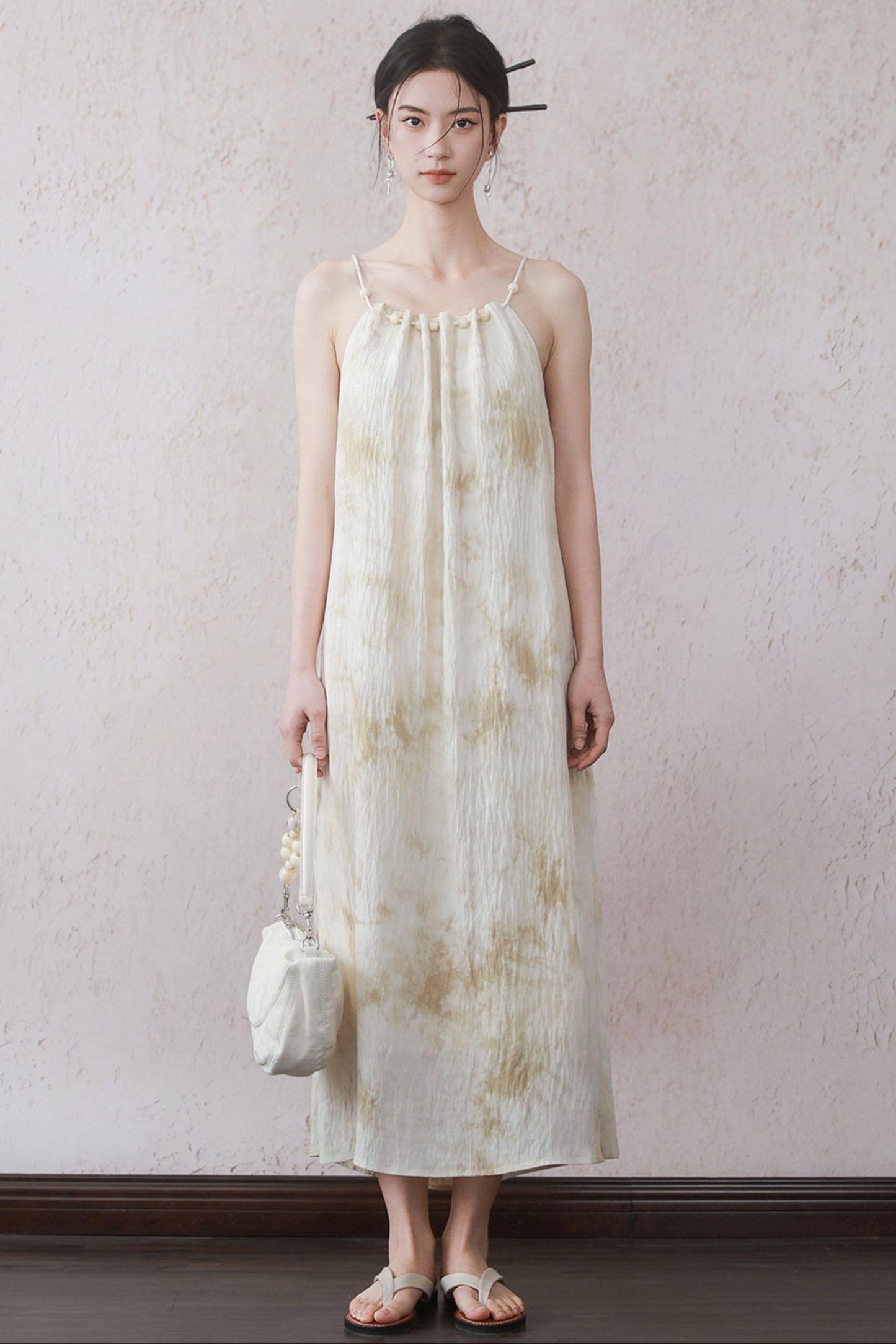 Beige Beaded Camisole Dress