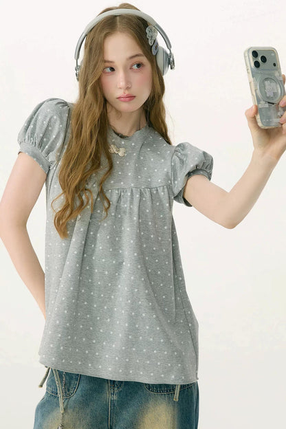 Dream Gray Polka Dot Blouse