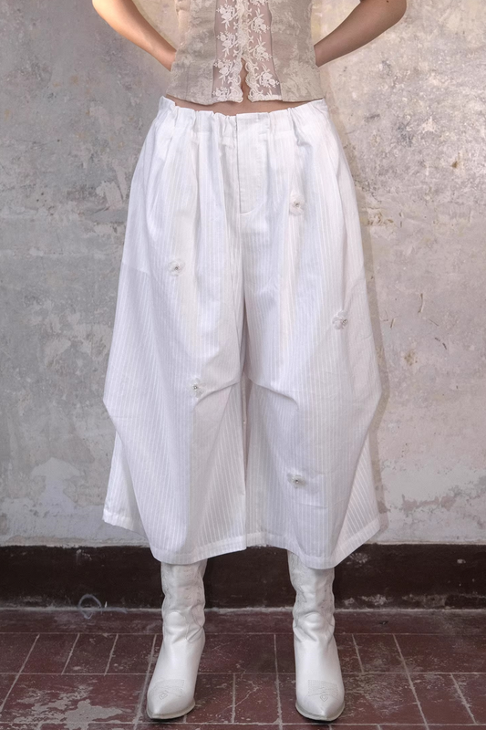 Three-Dimensional Floral Striped Pants
