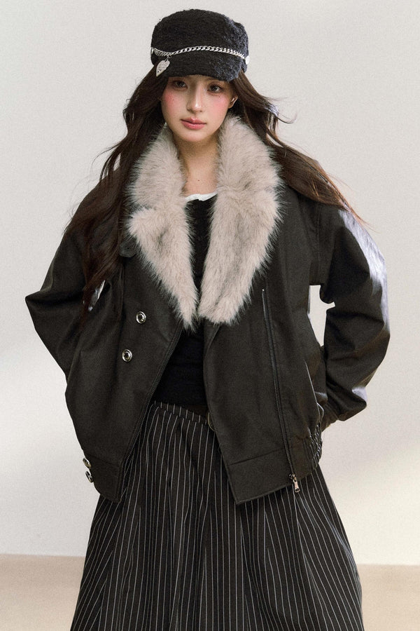 Large Fur Collar Biker Jacket