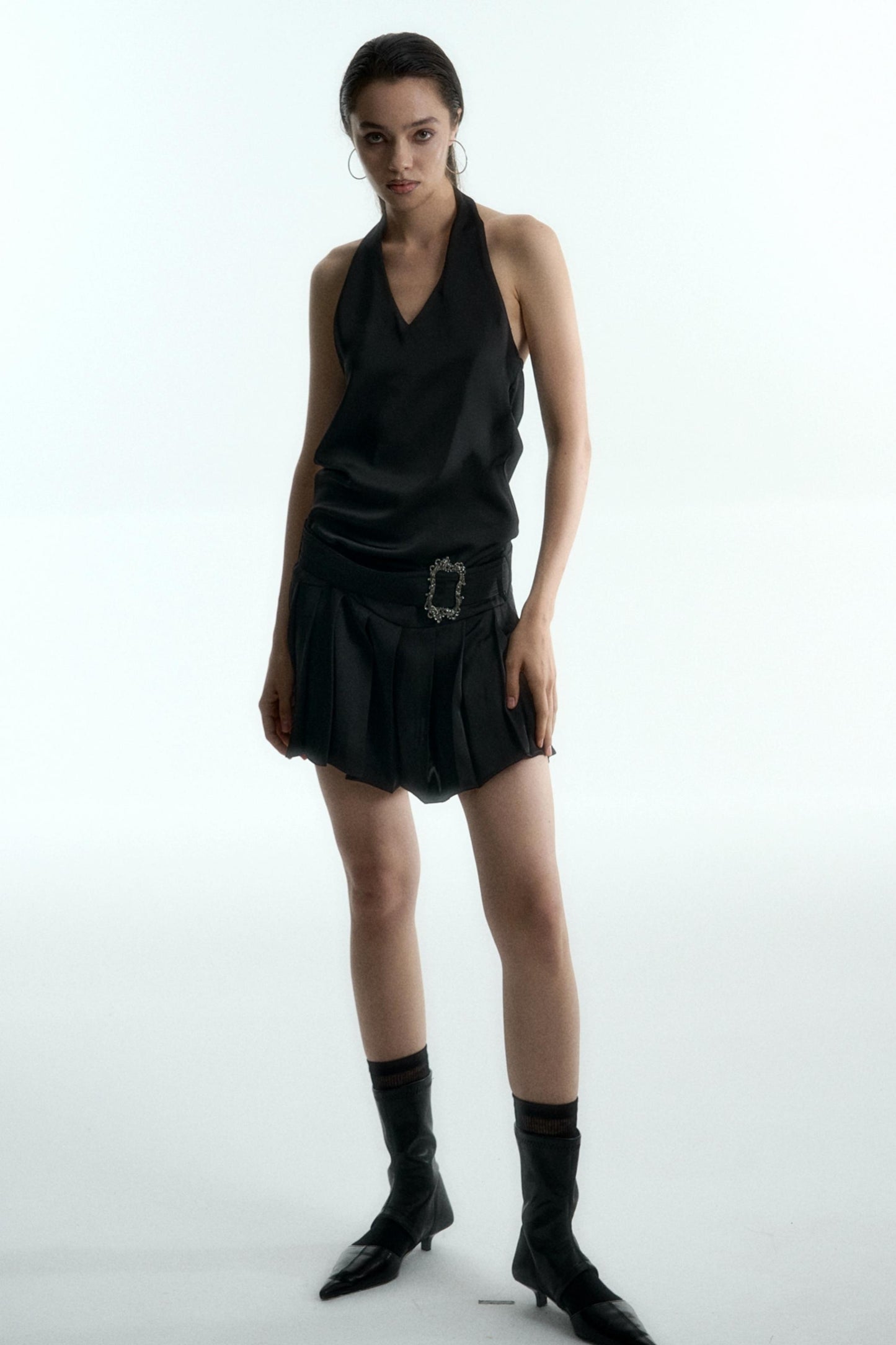 Backless V-Neck Belted Dress