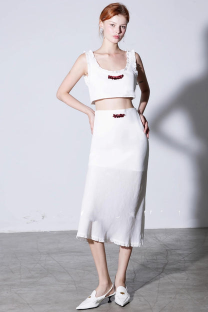 Moonlight White Vest Skirt Set-Up