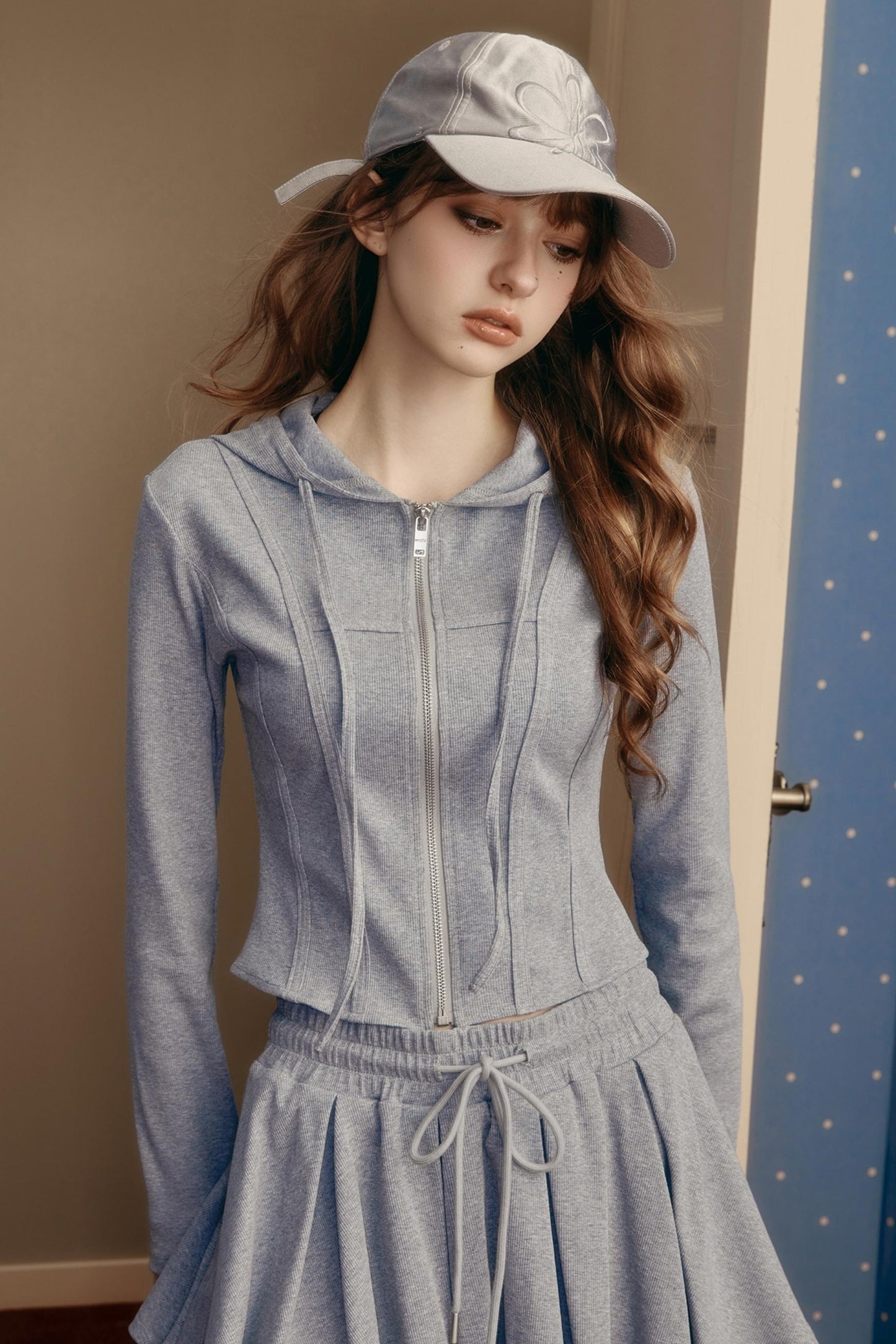 Preppy Style Stretch Slim Skirt & Top Set-Up