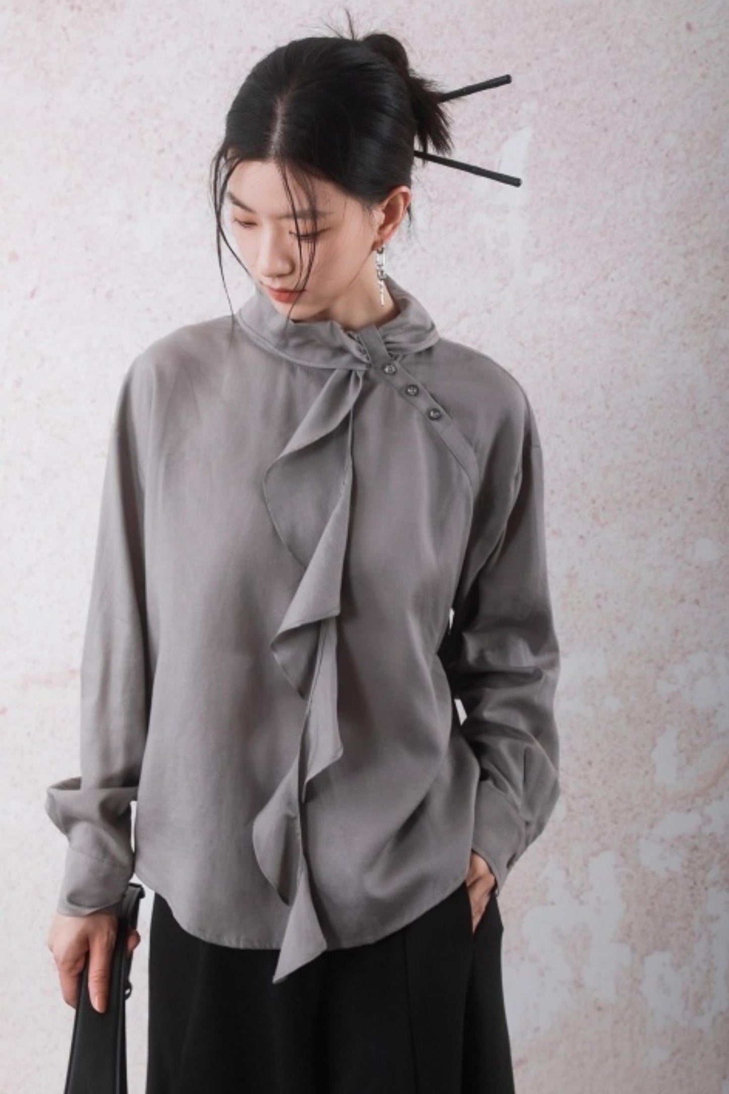 Silk Linen Ruffle Shirt