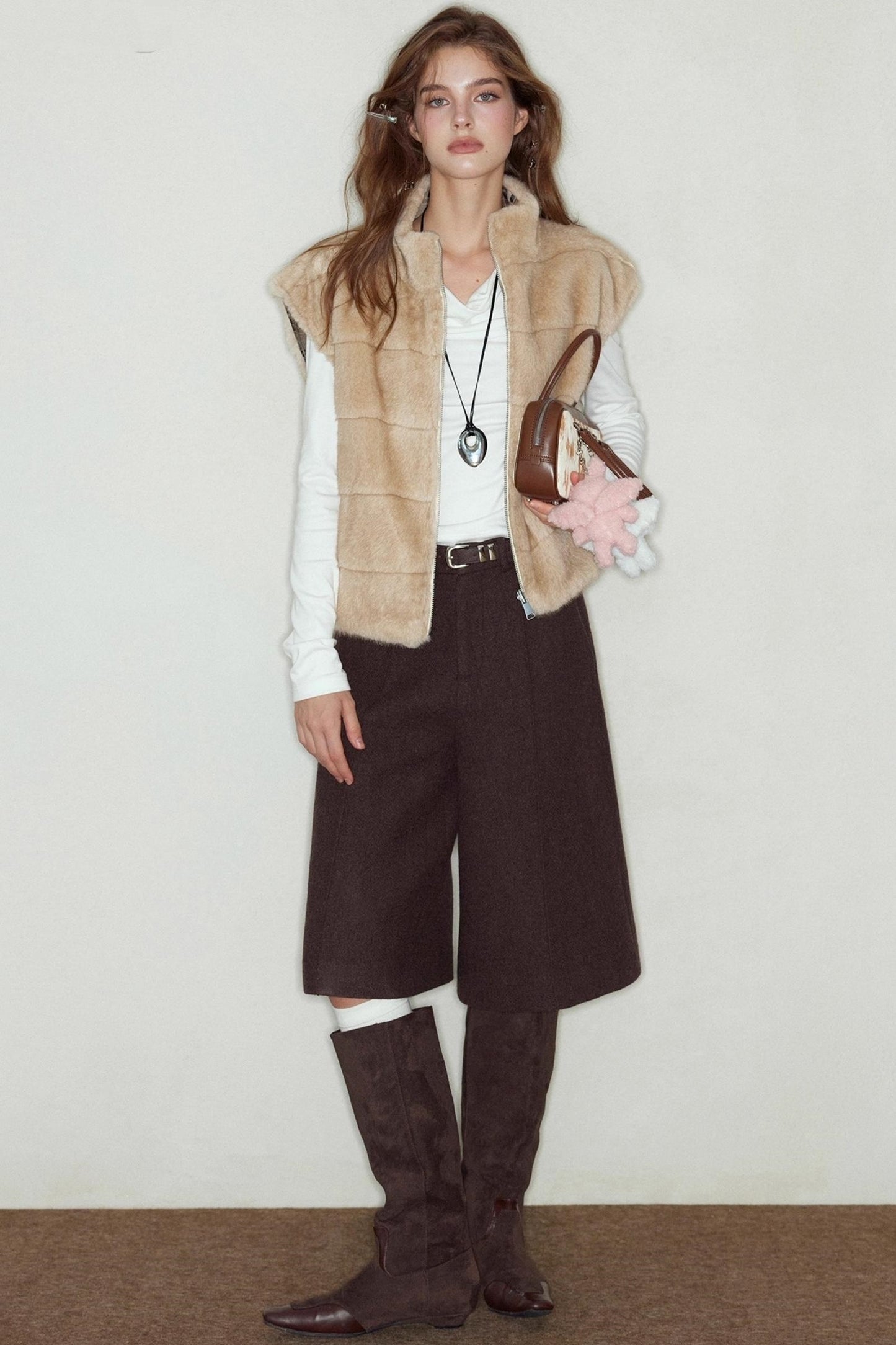 Stand-Up Collar Reversible Fur Vest