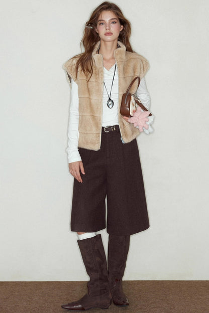 Stand-Up Collar Reversible Fur Vest
