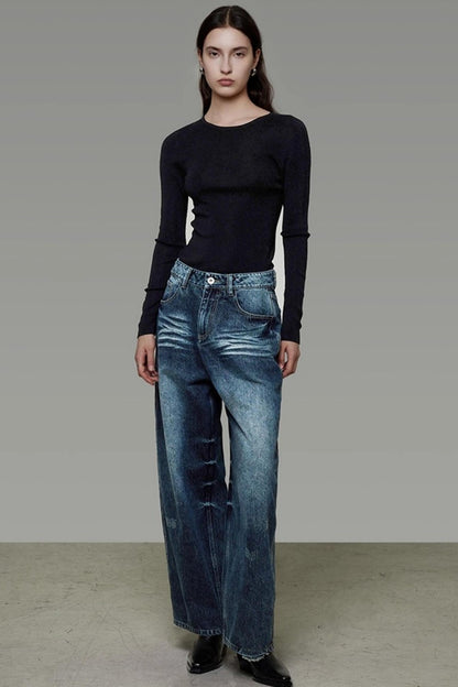Retro Washed Wide-Leg Jeans