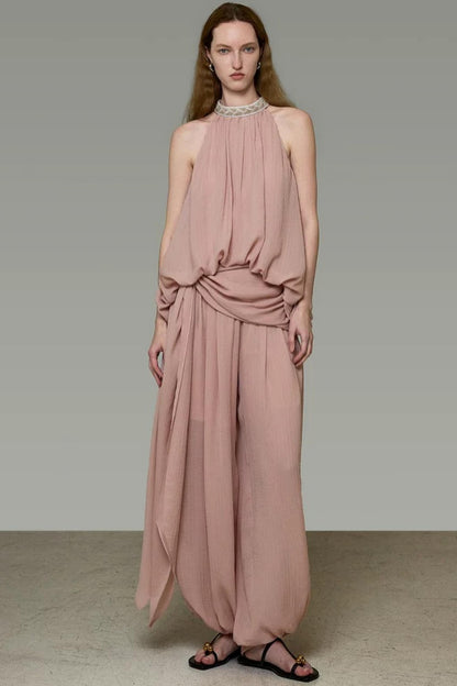 Pink High-Waisted Lantern Pants